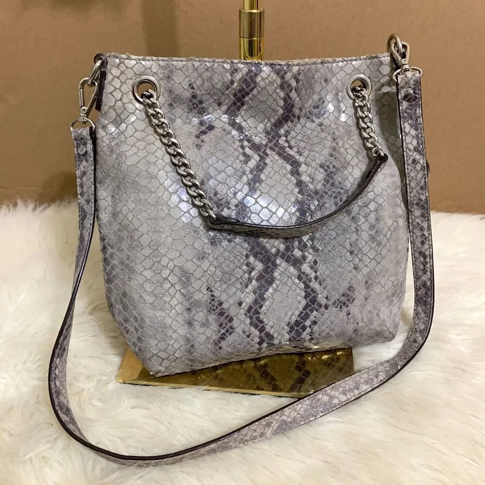 MICHAEL KORS JET SET Gray Python Leather North South Convertible Chain Hobo